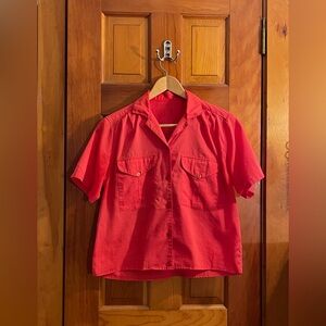 Cherry red cropped button up shirt